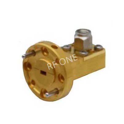 WR10 to 1.0mm Male Waveguide to Coax Adapter, 75-110 GHz, Right Angle, UG387/U Flange