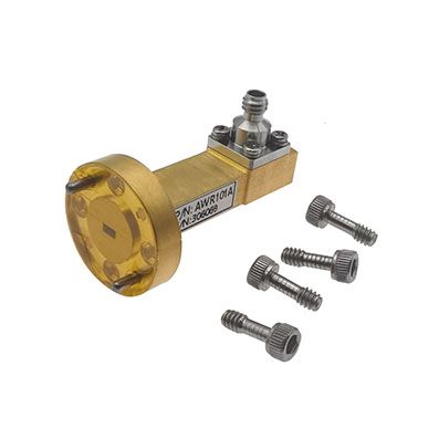 WR10 to 1.0mm Female Waveguide to Coax Adapter, 75-110 GHz, Right Angle, UG387/U Flange