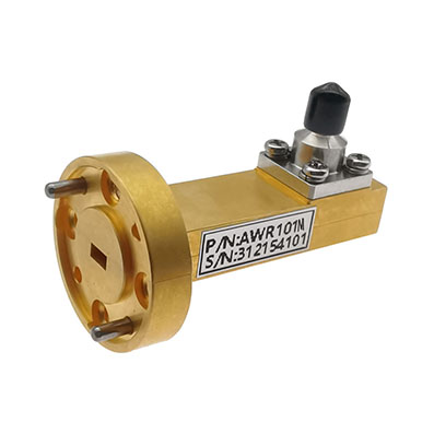 WR10 to 1.0mm Male Waveguide to Coax Adapter, 73.8-110 GHz, Right Angle, UG387/U Flange