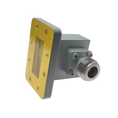 WR112 to N Female Waveguide to Coax Adapter, 6.57-9.9 GHz, Right Angle, UDR84 Flange