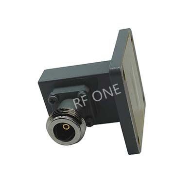 WR112 to N Female Waveguide to Coax Adapter, 6.57-9.9 GHz, Right Angle, UBR84 Flange