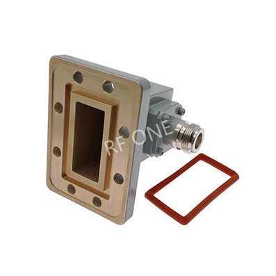 WR137 to N Female Waveguide to Coax Adapter, 5.37-8.2 GHz, Right Angle, PDR70 Flange
