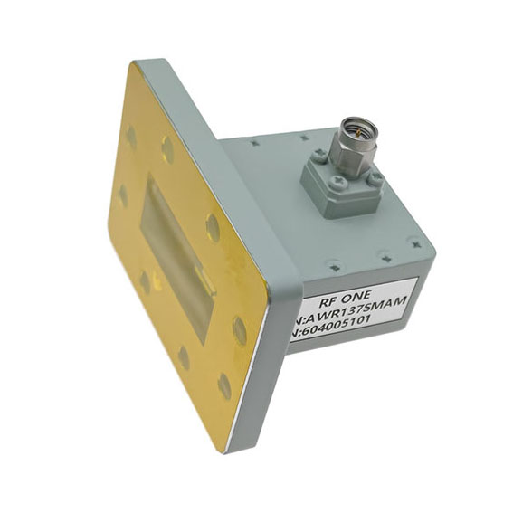 WR137 to SMA Male Waveguide to Coax Adapter, 5.38-8.17GHz, UDR70 Flange, Right Angle