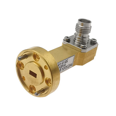 WR15 to 1.85mm Female Waveguide to Coax Adapter, 50-70 GHz, Right Angle, UG385/U Flange