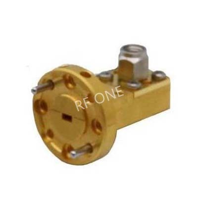 WR15 to 1.0mm Female Waveguide to Coax Adapter, 50-75 GHz, Right Angle, UG385/U Flange