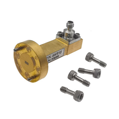 WR15 to 1.0mm Female Waveguide to Coax Adapter, 50-75 GHz, Right Angle, UG385/U Flange