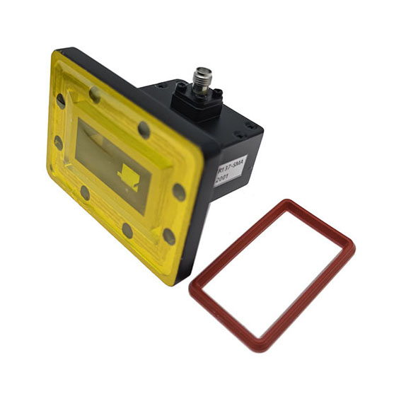WR187 to SMA Female Waveguide to Coax Adapter, 3.94-5.99GHz, PDR48 Flange, Right Angle