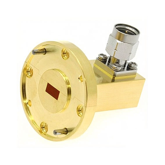 WR22 to 2.4mm Male Waveguide to Coax Adapter, 32.9-50.1GHz, UG-383/U Flange, Right Angle