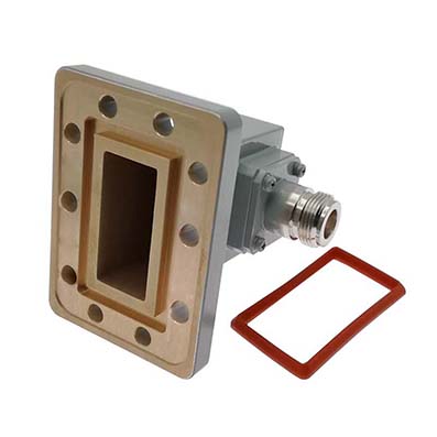 WR229 to N Female Waveguide to Coax Adapter, 3.22-4.9 GHz, Right Angle, PDR40 Flange