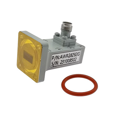 WR28 to 2.92mm Female Waveguide to Coax Adapter, 26.3-40 GHz, Right Angle, PBR320 Flange
