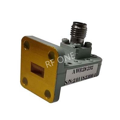 WR28 to 2.92mm Female Waveguide to Coax Adapter, 26.3-40 GHz, Right Angle, UBR320 Flange