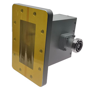 WR340 to 7/16 DIN Female Waveguide to Coax Adapter, 2.17-3.3 GHz, Right Angle, UDR26 Flange