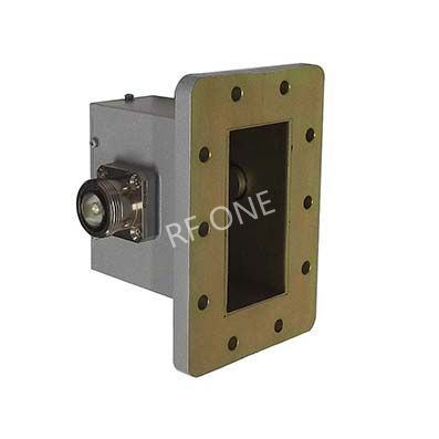 WR340 to 7/16 DIN Female Waveguide to Coax Adapter, 2.17-3.3 GHz, Right Angle, UDR26 Flange