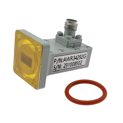 WR34 to 2.92mm Female Waveguide to Coax Adapter, 21.7-33GHz, PBR260 Flange, Right Angle