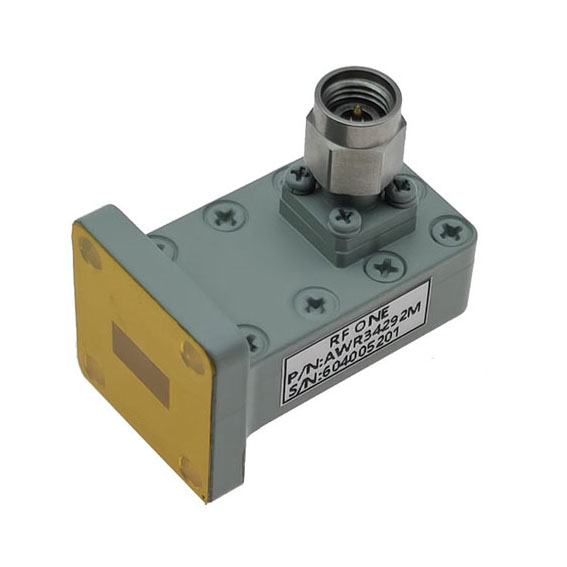 WR34 to 2.92mm Male Waveguide to Coax Adapter, 21.7-33GHz, UBR260 Flange, Right Angle