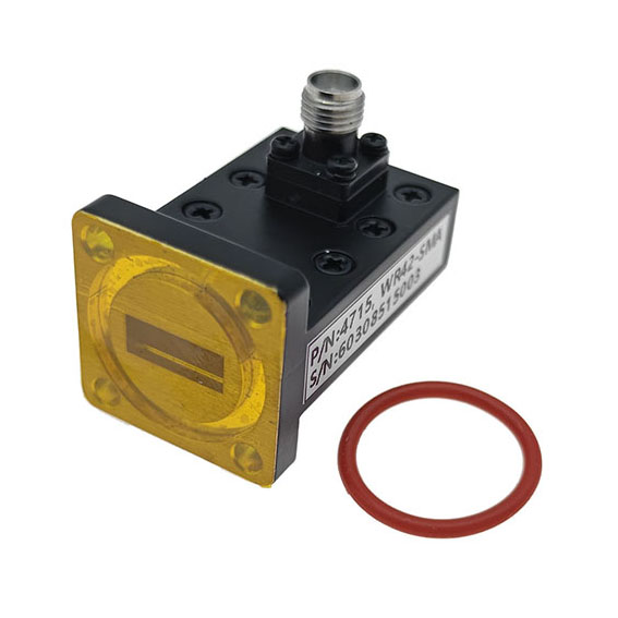 WR42 to SMA Female Waveguide to Coax Adapter, 17.6-26.7GHz, PBR220 Flange, Right Angle