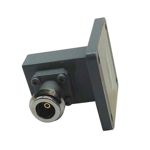 WR51 to N Female Waveguide to Coax Adapter, 14.5-18GHz, MIL3922/70-023 Flange, Right Angle
