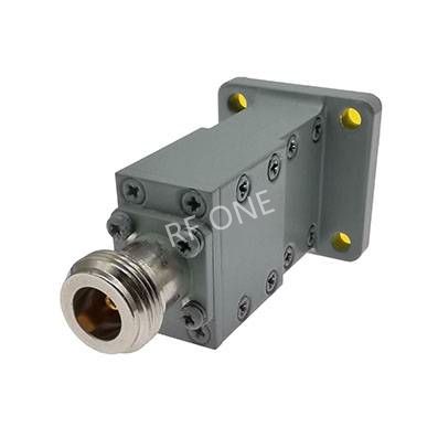 WR62 to N Female Waveguide to Coax Adapter, 11.9-18 GHz, End Launch, UBR140 Flange