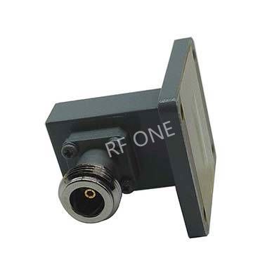 WR62 to N Female Waveguide to Coax Adapter, 11.9-18 GHz, Right Angle, UBR140 Flange