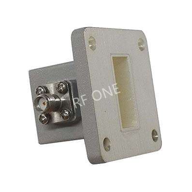 WR75 to SMA Female Waveguide to Coax Adapter, 9.84-15 GHz, Right Angle, UBR120 Flange