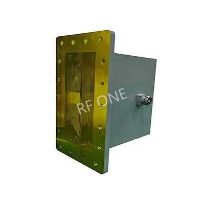 WR770 to 7/16 DIN Female Waveguide to Coax Adapter, 0.96-1.46 GHz, Right Angle, UDR12 Flange