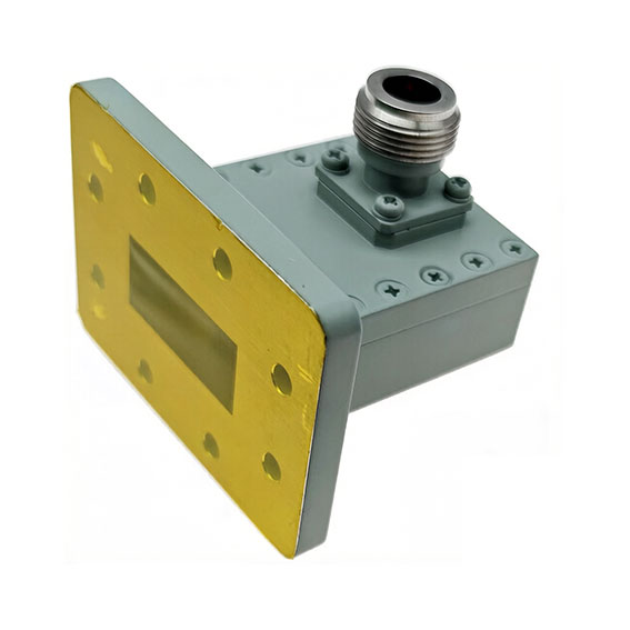 WR90 to N Female Waveguide to Coax Adapter, 8.2-12.5GHz, CPR90F Flange, Right Angle