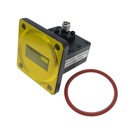 WR90 to SMA Female Waveguide to Coax Adapter, 8.2-12.5GHz, PBR100 Flange, Right Angle