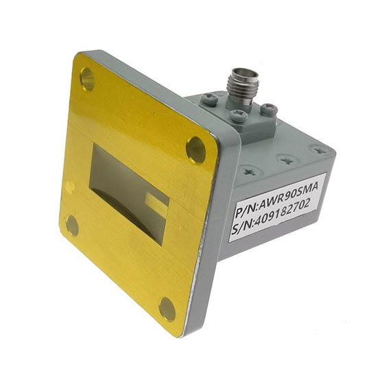WR90 to SMA Female Waveguide to Coax Adapter, 8.2-12.4 GHz, Right Angle, UBR100 Flange