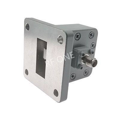 WR90 to SMA Female Waveguide to Coax Adapter, 8.2-12.4 GHz, Right Angle, UBR100 Flange