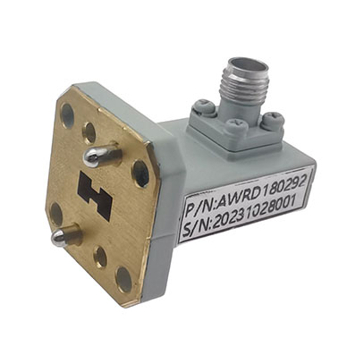 WRD180 to 2.92mm Female Double Ridge Waveguide to Coax Adapter, 18-40 GHz, Right Angle
