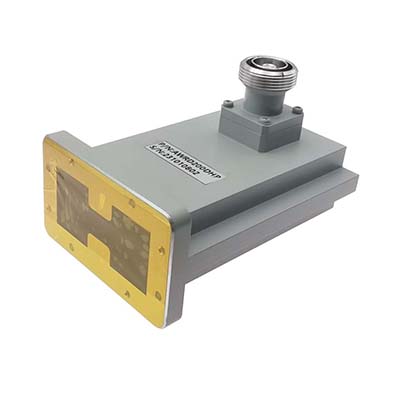 WRD200 to 7/16 DIN Female Double Ridge Waveguide to Coax Adapter, 2-4.8 GHz, Right Angle, 2000 Watts