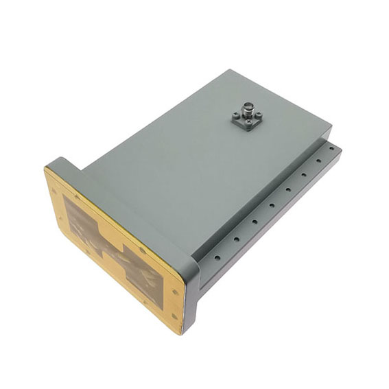 WRD200 to SMA Female Double Ridge Waveguide to Coax Adapter, Right Angle