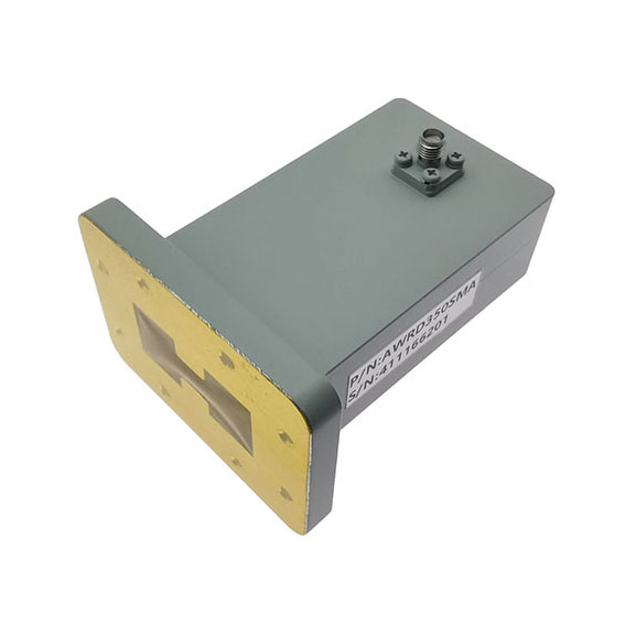 WRD350 to SMA Female Double Ridge Waveguide to Coax Adapter, 3.5-8.2 GHz, Right Angle