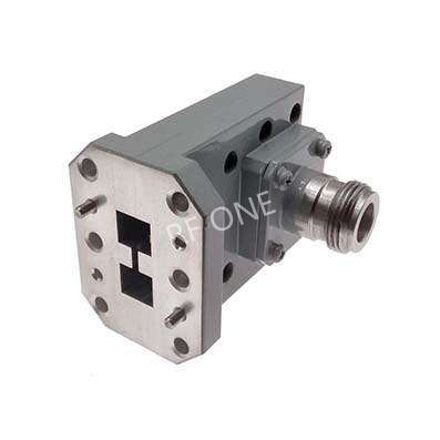 WRD500 to N Female Double Ridge Waveguide to Coax Adapter, 5-18 GHz, Right Angle