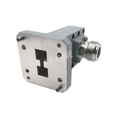WRD650 to N Female Double Ridge Waveguide to Coax Adapter, 6.5-18 GHz, Right Angle