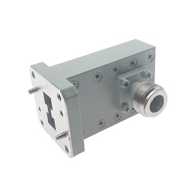 WRD750 to N Female Double Ridge Waveguide to Coax Adapter, 7.5-18 GHz, Right Angle