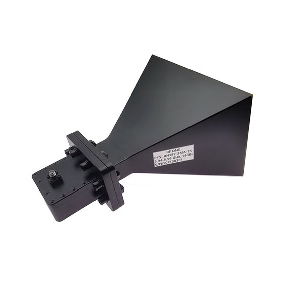 15 dBi Gain, 3.94-5.99 GHz, WR187 Standard Gain Horn with SMA Female Port
