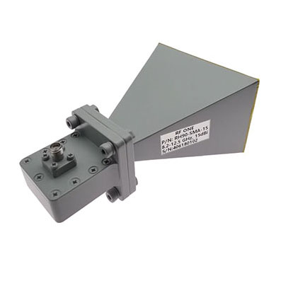 15 dBi Gain, 8.2-12.5 GHz, WR90 Standard Gain Horn with SMA Female Port