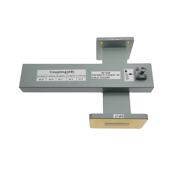 WR112 Waveguide Crossguide Coupler, 40 dB, 6.57-9.99 GHz, UDR84 Flange, SMA Coupled Port