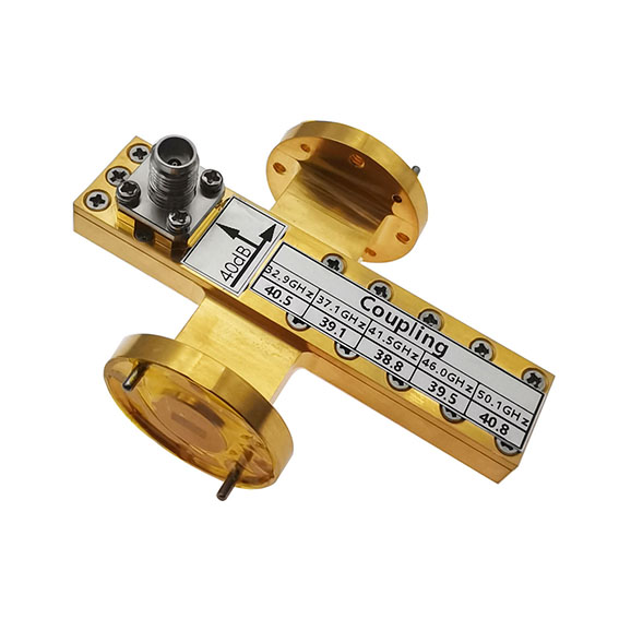 WR19 Waveguide Crossguide Coupler, 40 dB, 39.2-59.6 GHz, 1.85mm Female Coupled Port