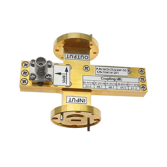 WR22 Waveguide Crossguide Coupler, 50 dB, 32.9-50.1 GHz, 2.4mm Female Coupled Port